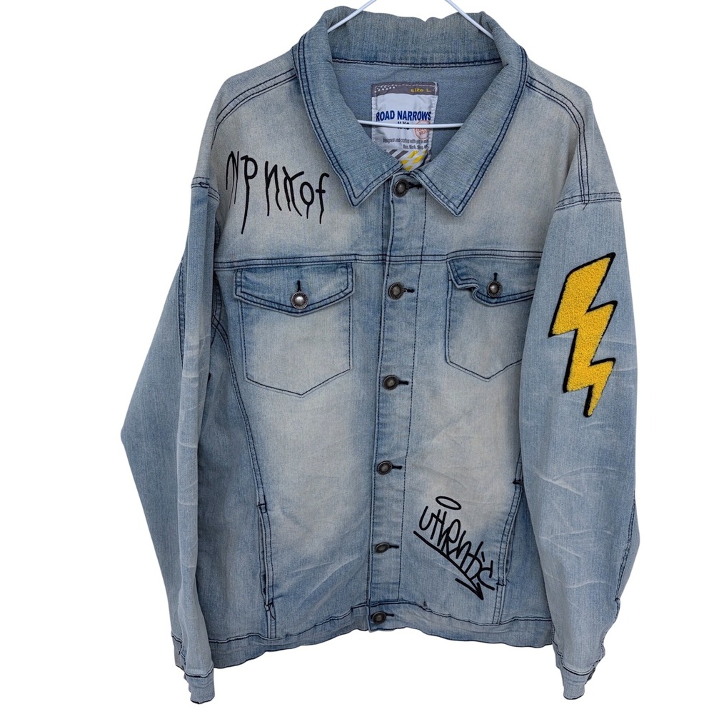 Road Narrows NYC Acid Wash Denim Jacket‎ Large Distressed Jean